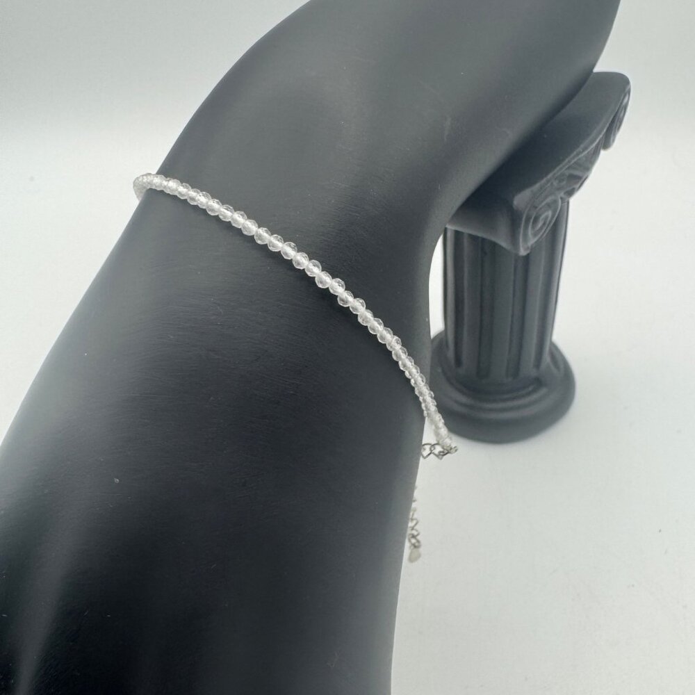 Crystal Beaded Silver Tone Bracelet Adjustable Lobster Clasp Elegant Dainty